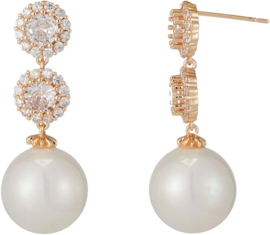 14K/18K Gold Plated Dangle Drop Earrings, Shell Pearl Earrings for Women, Dangle Huggie Earrings