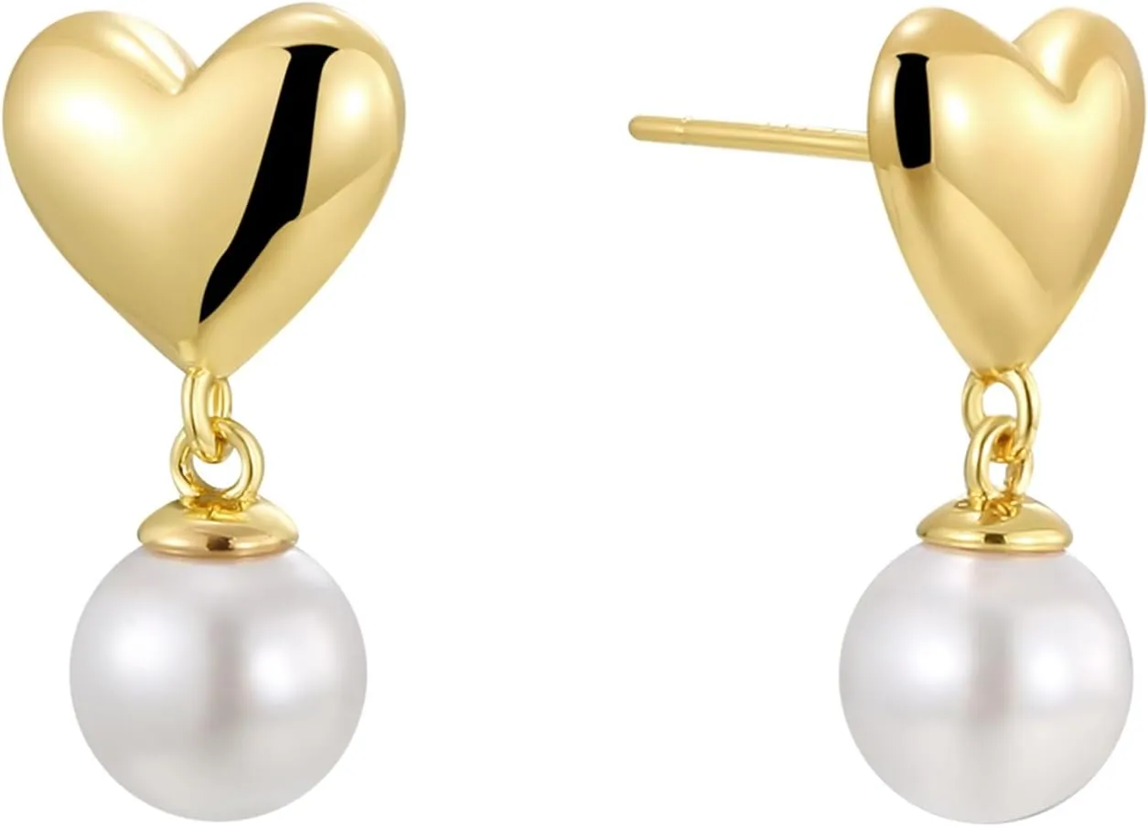 18K Gold Plated Heart Drop Shell Pearl Earrings for Women, Wedding Jewelry Gift