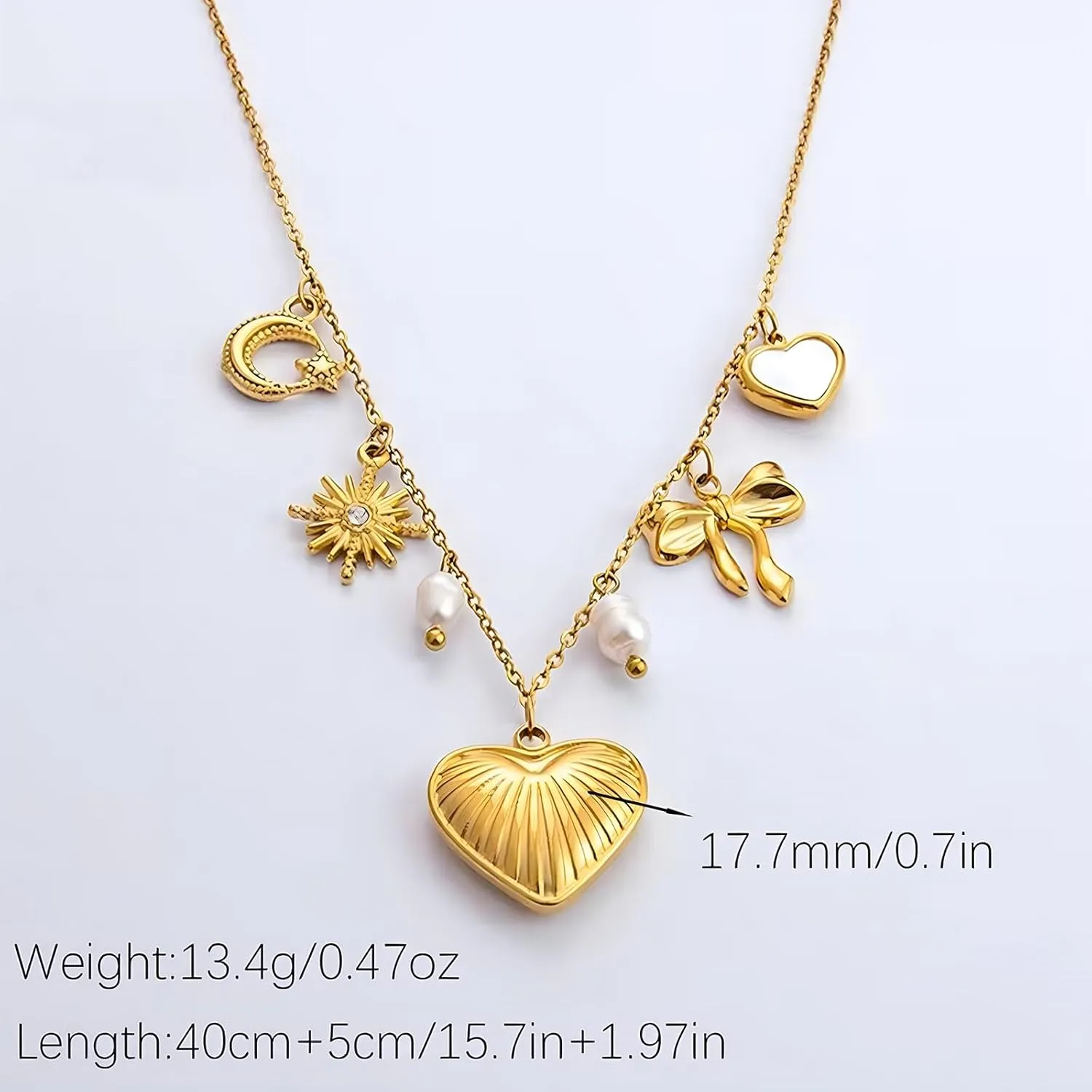 18K Paperclip Gold Chain Necklace Handmade DIY Sun Moon Star Pendant Charm Necklace Western Ocean Seaside Beach Gold Charm Necklace For Women