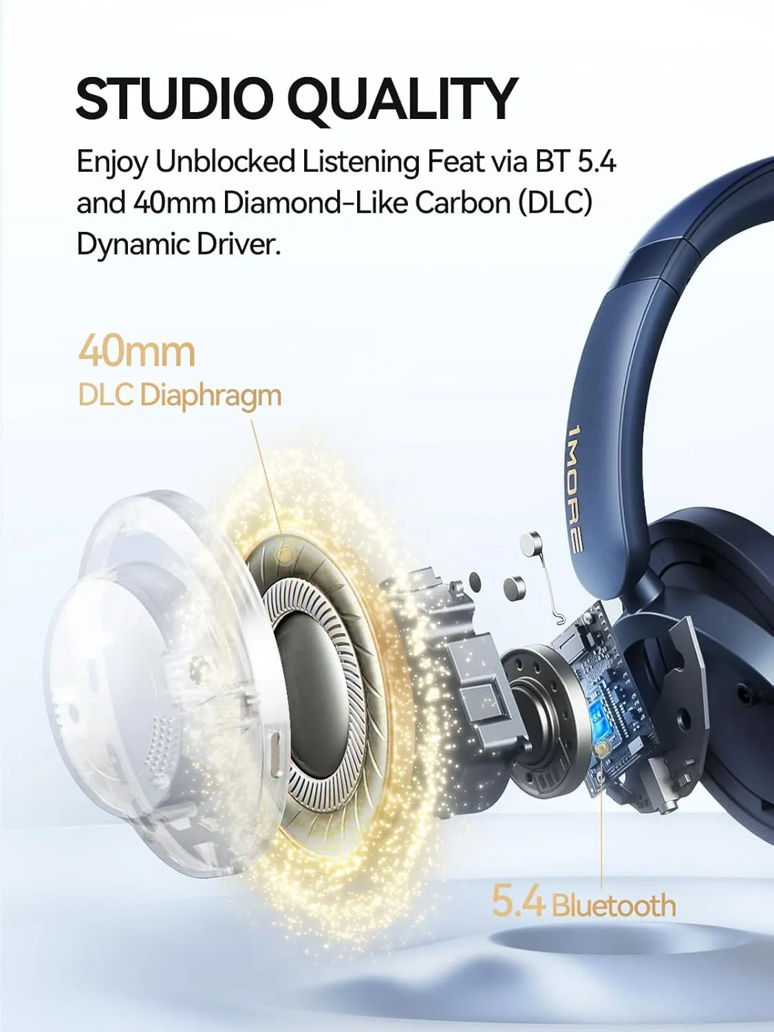 1MORE SonoFlow-Pro Noise Cancelling Headphones - HQ51 Over Ear Bluetooth Headphones with LDAC for Hi-Res Wireless Audio,100H Playtime,Bluetooth 5.4,QuietMax ANC, Comfortable Fit,Clear Calls (Navy)