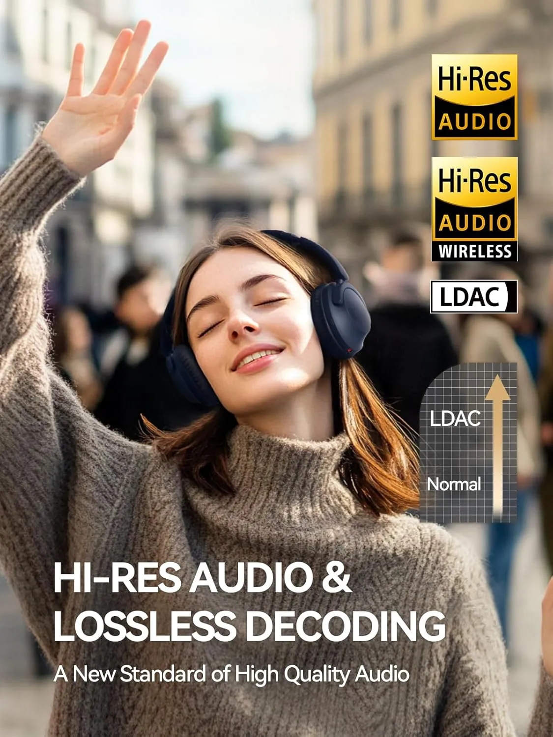1MORE SonoFlow-Pro Noise Cancelling Headphones - HQ51 Over Ear Bluetooth Headphones with LDAC for Hi-Res Wireless Audio,100H Playtime,Bluetooth 5.4,QuietMax ANC, Comfortable Fit,Clear Calls (Navy)