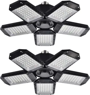 2 Pack LED Garage Lights, 120W Deformable LED Garage Ceiling Light with 5 Adjustable Panels, 12000LM E26 Shop Lamp for Basement, Barn, High Bay, Store (2 Pack)