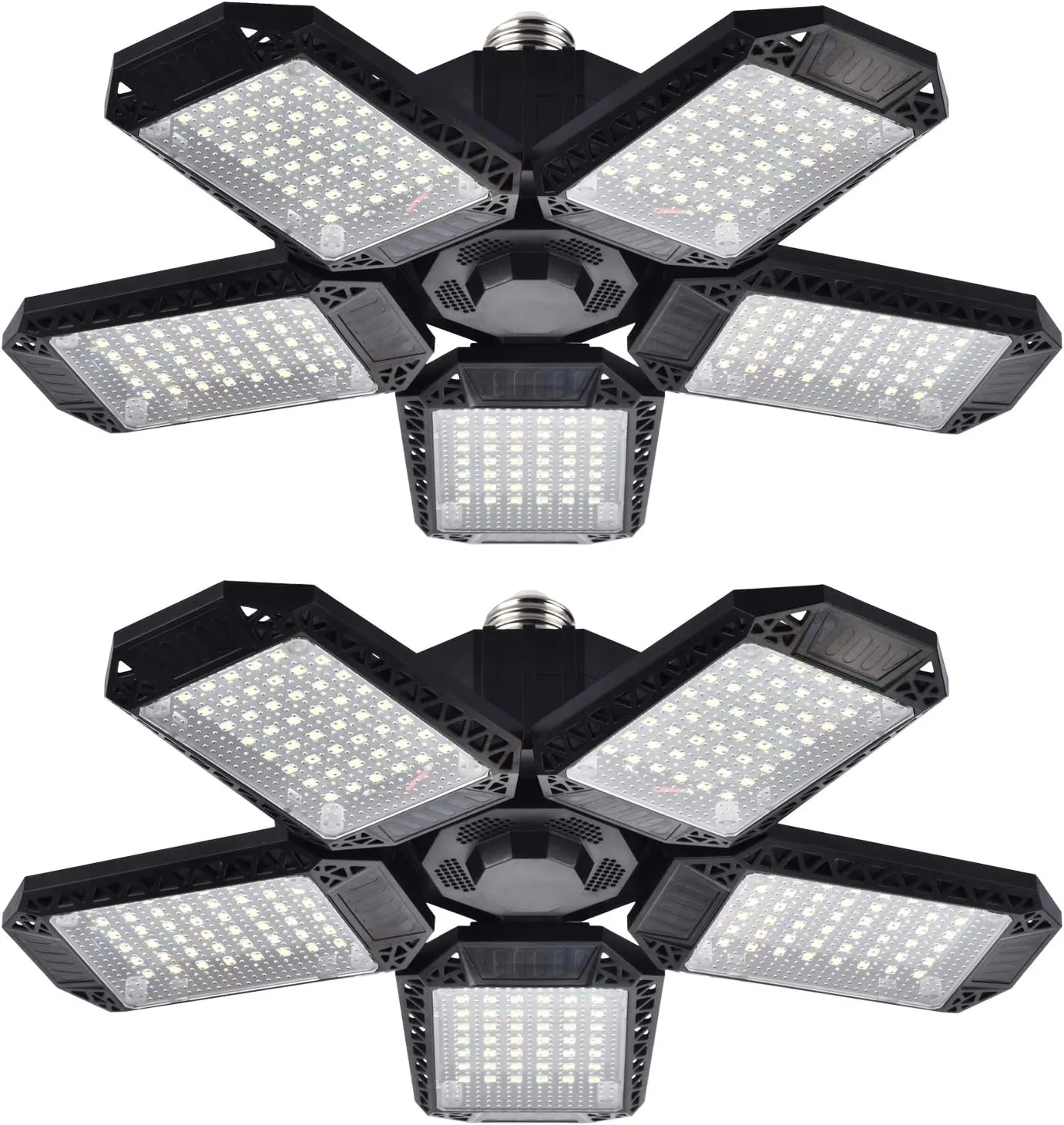 2 Pack LED Garage Lights, 120W Deformable LED Garage Ceiling Light with 5 Adjustable Panels, 12000LM E26 Shop Lamp for Basement, Barn, High Bay, Store (2 Pack)