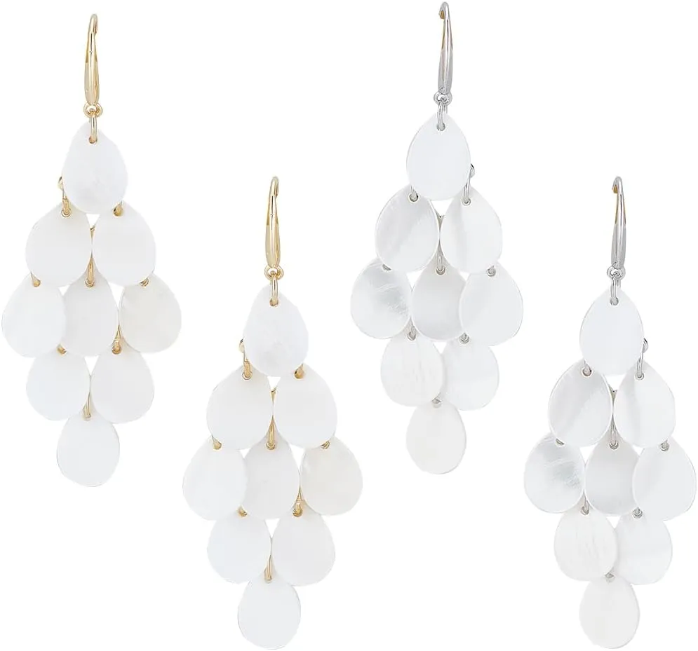 2 Pairs Shell Earrings White Earrings for Women Trendy White Shell Earrings Layered Shell Earrings Gold Plated Dangle Drop Fashion Geometric Statement Jewelry