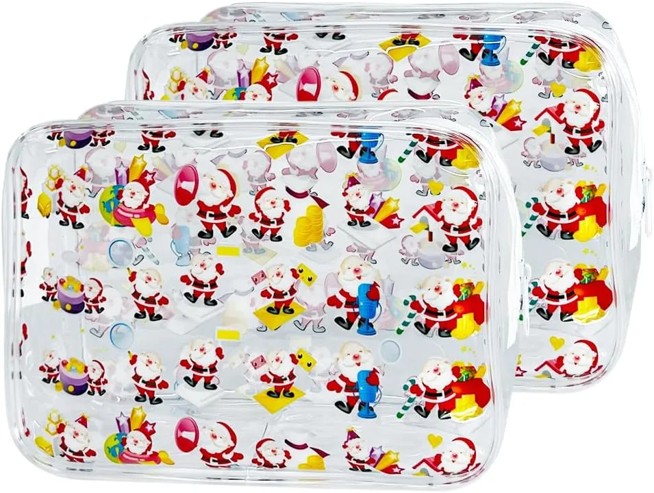 2 pcs Clear cosmetic bagsTSA Approved Travel Toiletry bags waterproof Clear Makeup bag Clear Cosmetic Bag with Zipper Pattern Clear Makeup Bag for Girls (B078-1630-8)