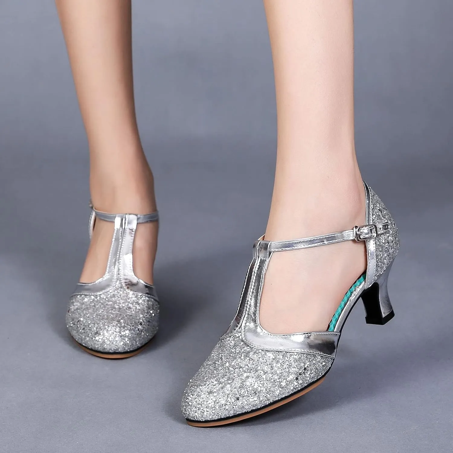 2007 Ladies Latin Dance Shoes, Women's Heeled Latin Shoes Satin Closed Toe Professional Ballroom Practice Performance Dance Shoes