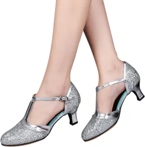 2007 Ladies Latin Dance Shoes, Women's Heeled Latin Shoes Satin Closed Toe Professional Ballroom Practice Performance Dance Shoes