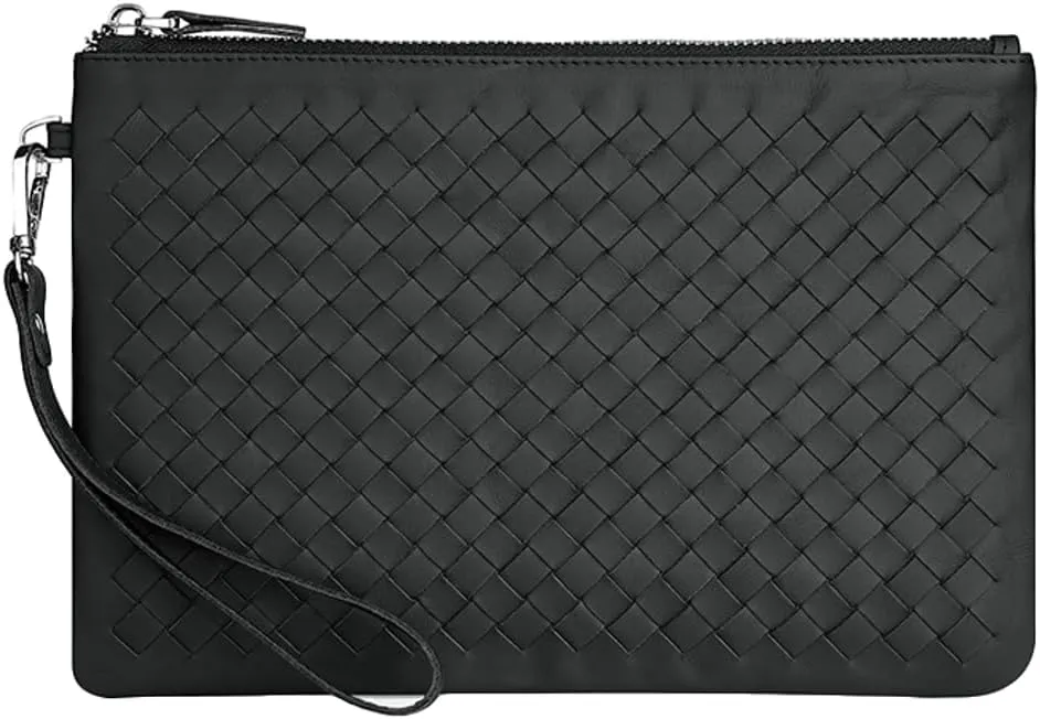 2025 Woven Clutch Purse for Men Women Handwoven Leather Tote Bag Large Wrist Bag Braided Top-Handle Handbag Clutch Wallet