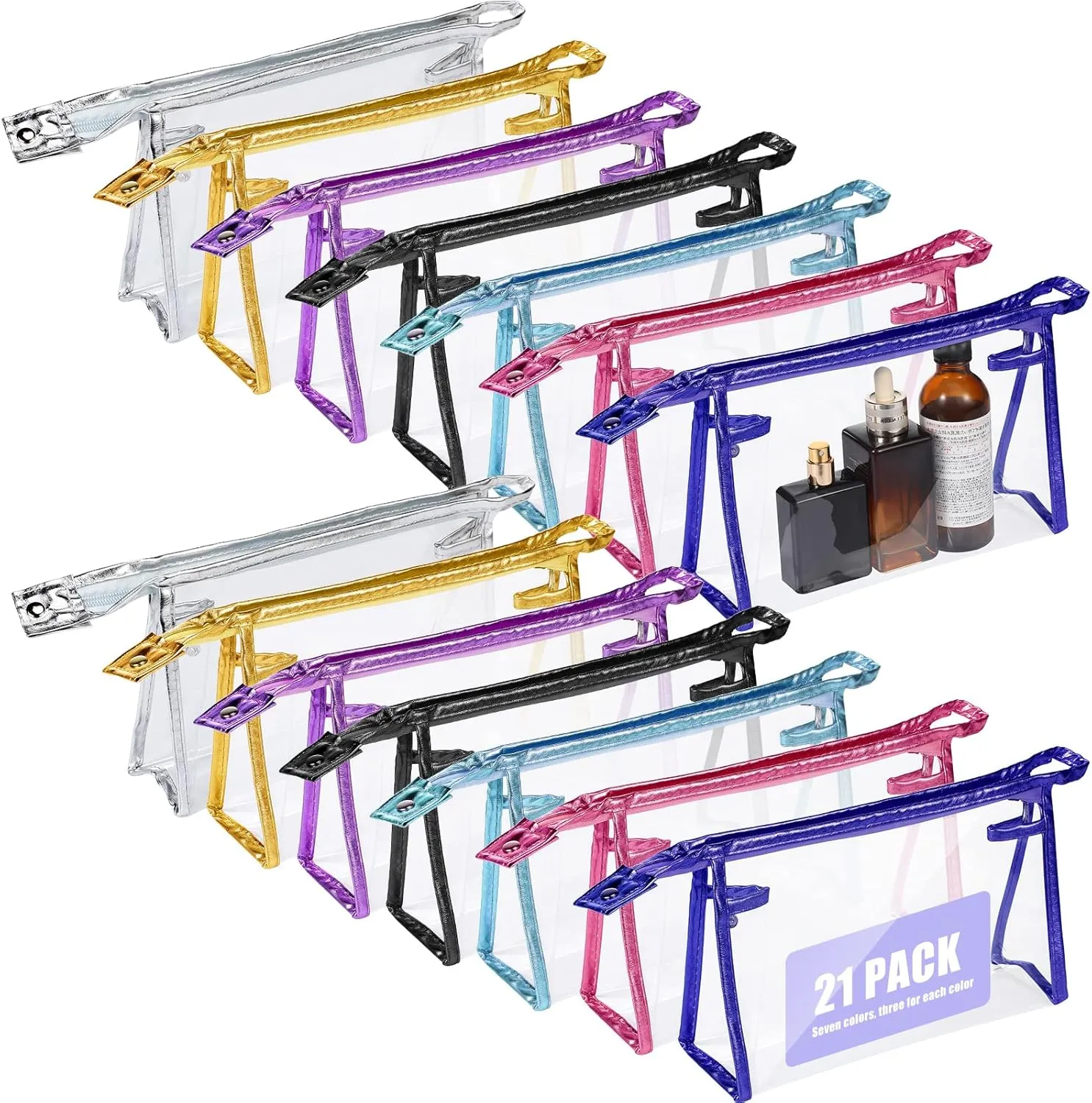 21 Pack Clear Makeup Bags, Cosmetic Zipper Pouch for Travel, Clear Toiletry Bags, Travel Cosmetic Organizer for Women and Girls(Colorful)