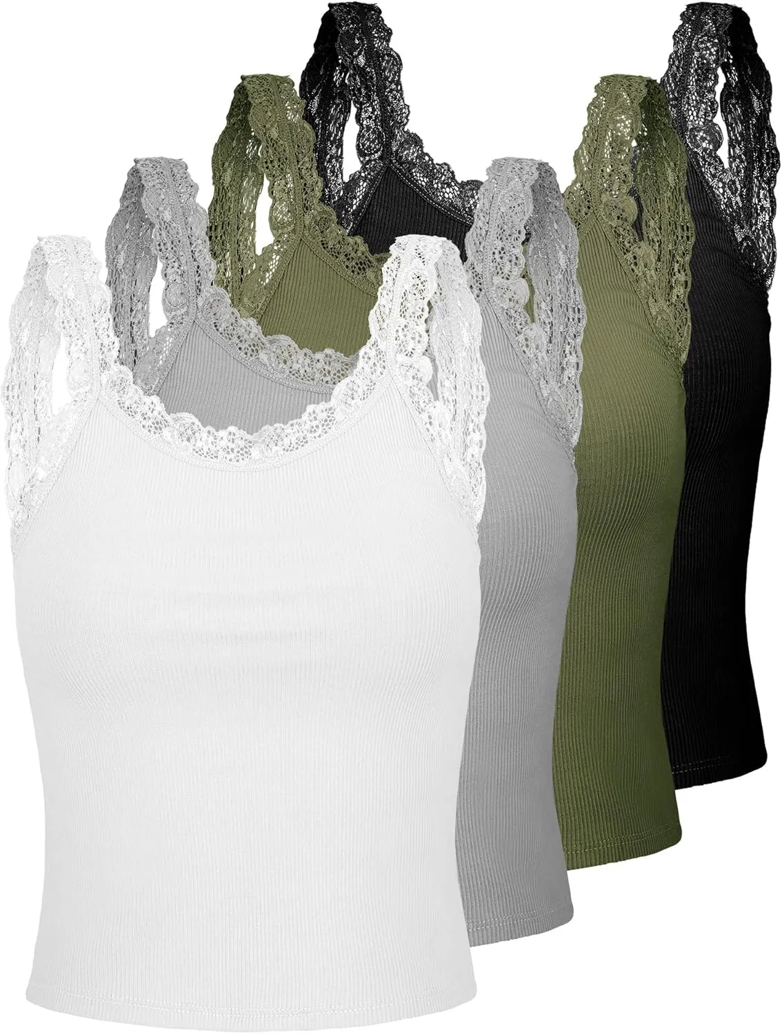 4 Pack Camisole for Women Lace Tank Tops Cami Soft Comfy Tank Cami Undershirt Lace Straps Top for Girl Women