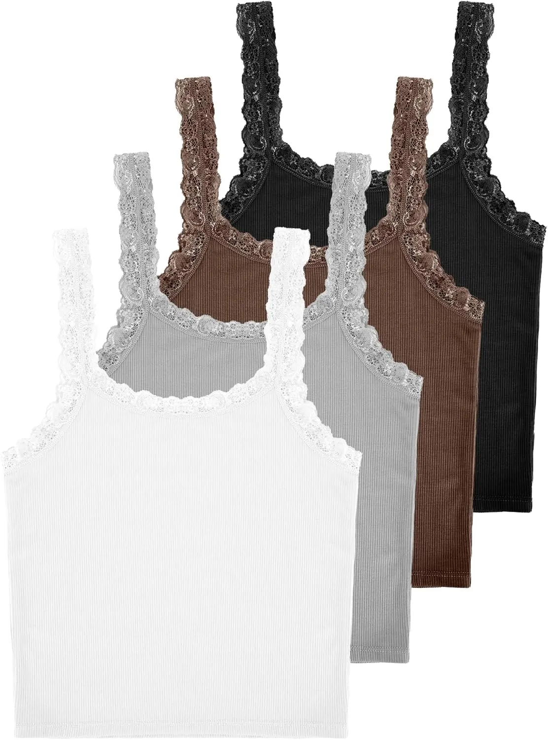 4 Pack Camisole for Women Lace Tank Tops Cami Soft Comfy Tank Cami Undershirt Lace Straps Top for Girl Women
