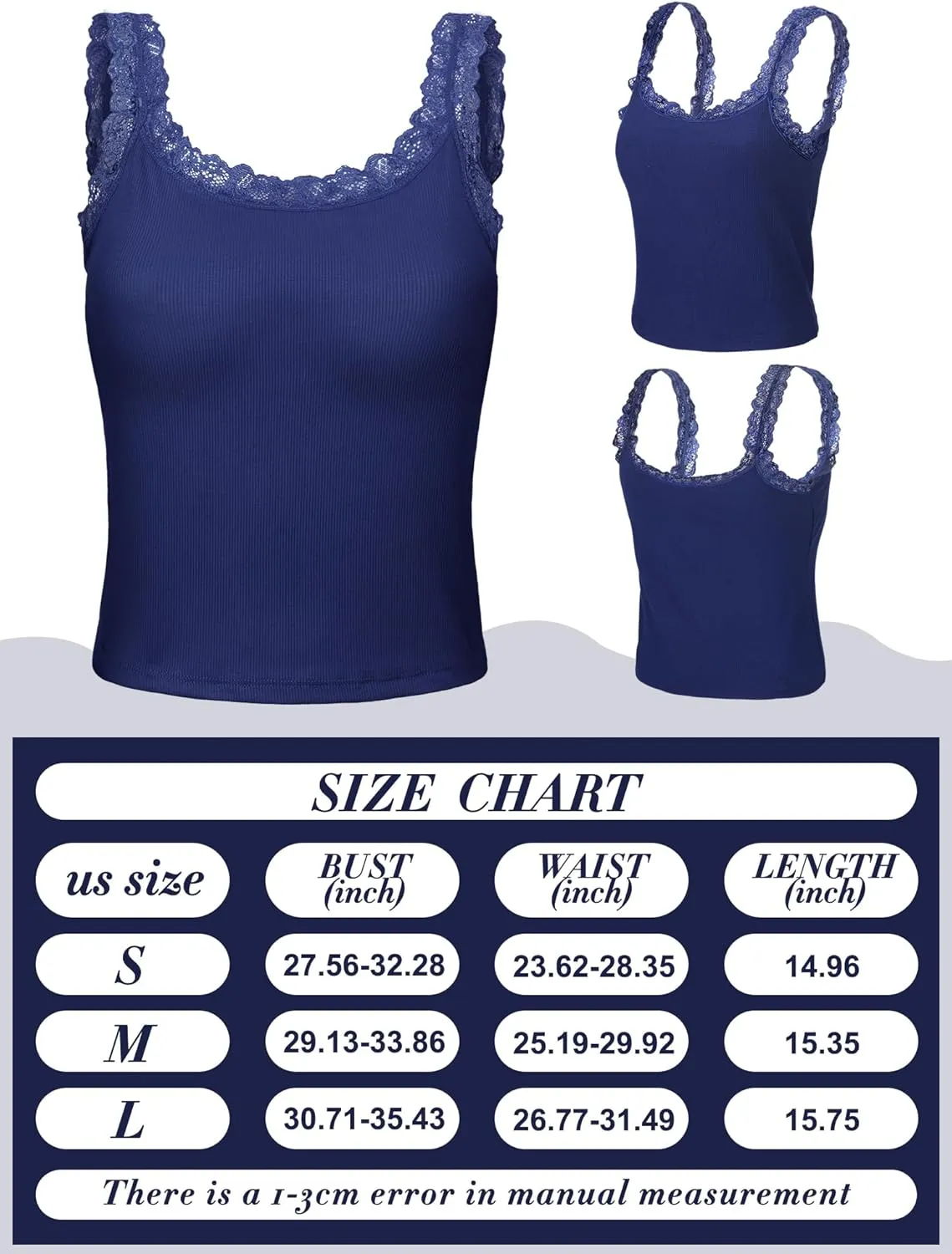 6 Pieces Lace Camisole Tank Tops for Women - Ribbed Undershirt With Lace Trim and Straps