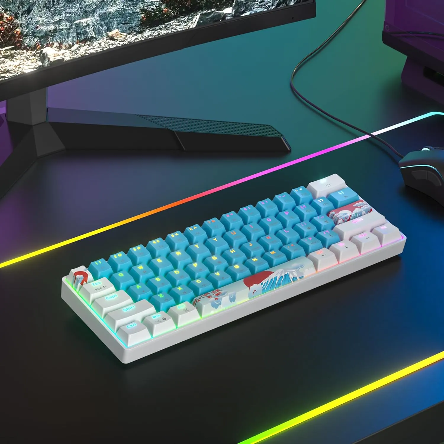 60 Percent Gaming Keyboard Portable 61 Keys Mechanical Keyboard Compact Wired Keyboard RGB Backlit for PC Laptop Gamer(61 Blue/Blue Switch)