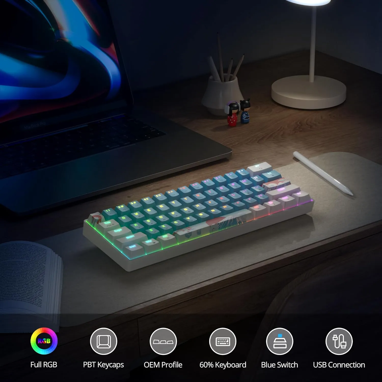 60 Percent Gaming Keyboard Portable 61 Keys Mechanical Keyboard Compact Wired Keyboard RGB Backlit for PC Laptop Gamer(61 Blue/Blue Switch)