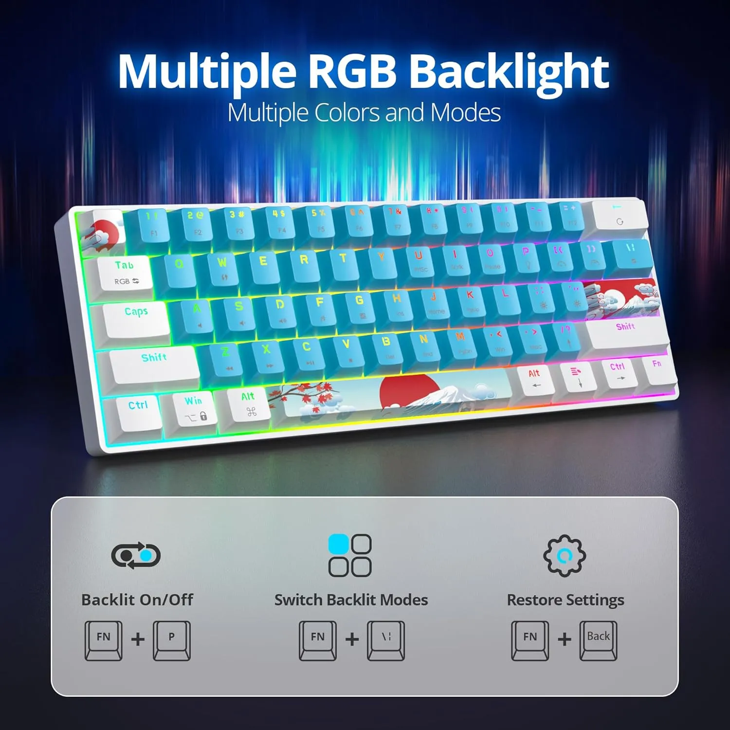 60 Percent Gaming Keyboard Portable 61 Keys Mechanical Keyboard Compact Wired Keyboard RGB Backlit for PC Laptop Gamer(61 Blue/Blue Switch)