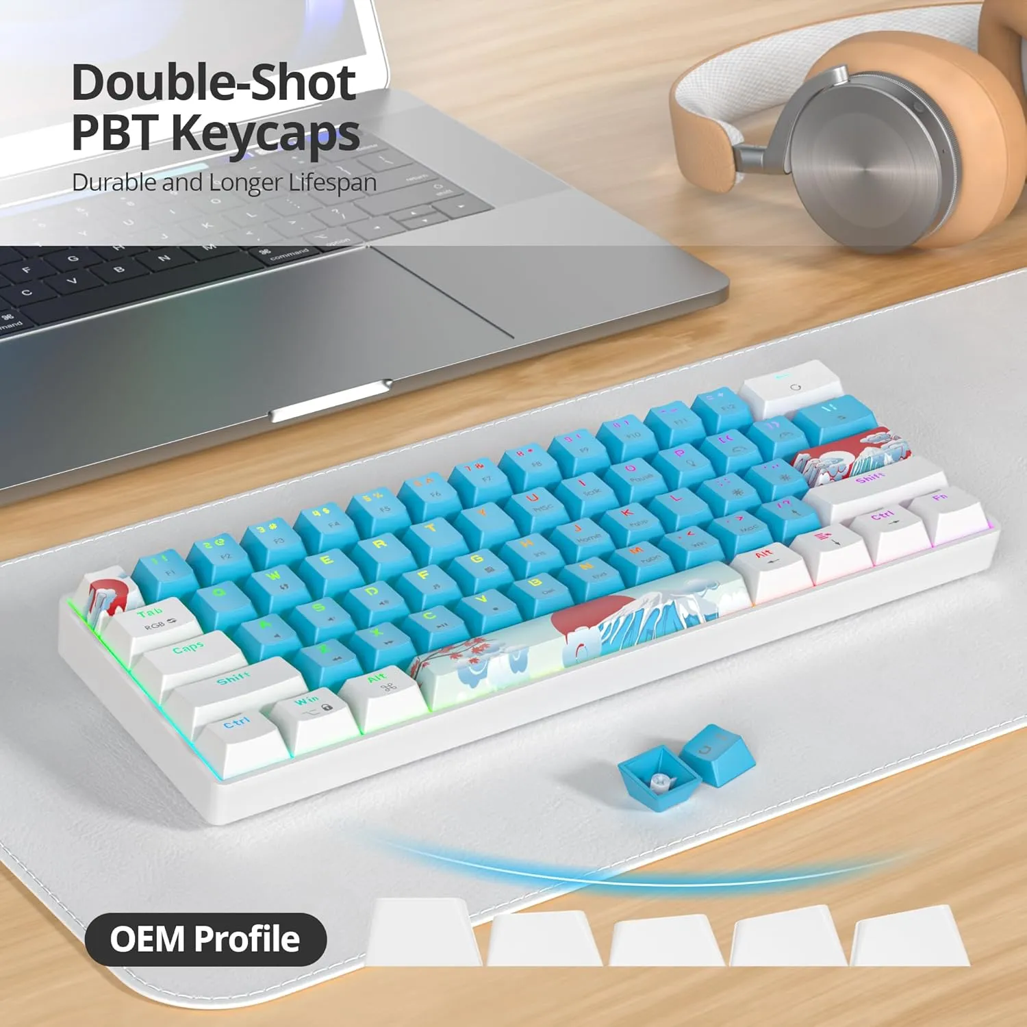 60 Percent Gaming Keyboard Portable 61 Keys Mechanical Keyboard Compact Wired Keyboard RGB Backlit for PC Laptop Gamer(61 Blue/Blue Switch)