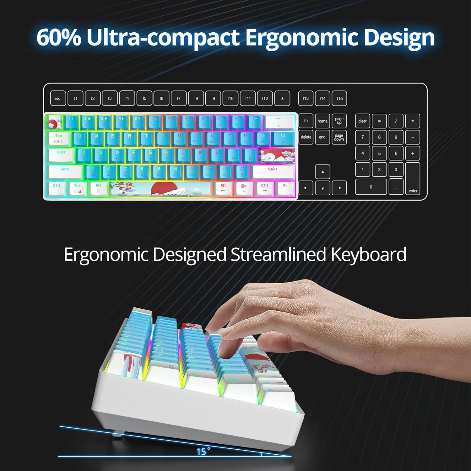 60 Percent Gaming Keyboard Portable 61 Keys Mechanical Keyboard Compact Wired Keyboard RGB Backlit for PC Laptop Gamer(61 Blue/Blue Switch)