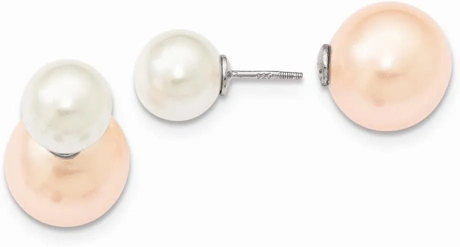 925 Sterling Silver 10-11mm and14-15mm Imitation Shell Pearl Pink/White Earrings Earrings mm
