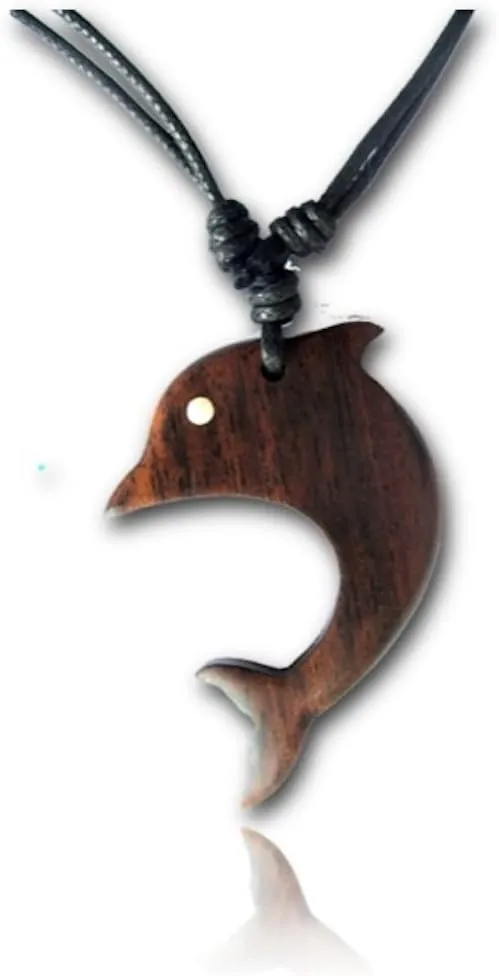 Adjustable Wood Dolphin Necklace for Women - Dolphins Charm Pendant Necklaces