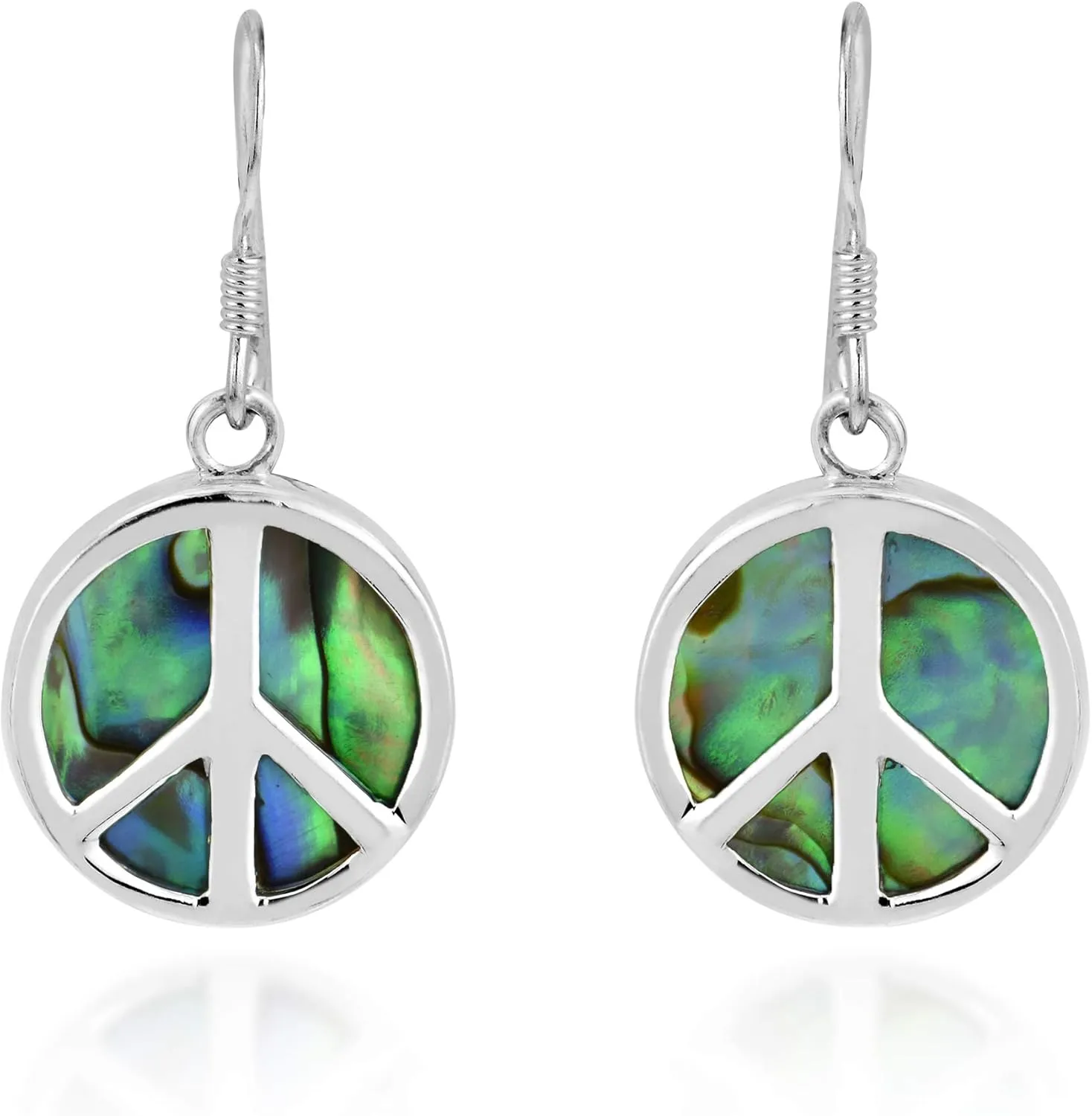 AeraVida Minimalist Peace Symbol Abalone Shell Inlay .925 Sterling Silver Dangle Earrings | Abalone Shell Inlay Earrings for Women | Sterling Peace Symbol Earrings for Women