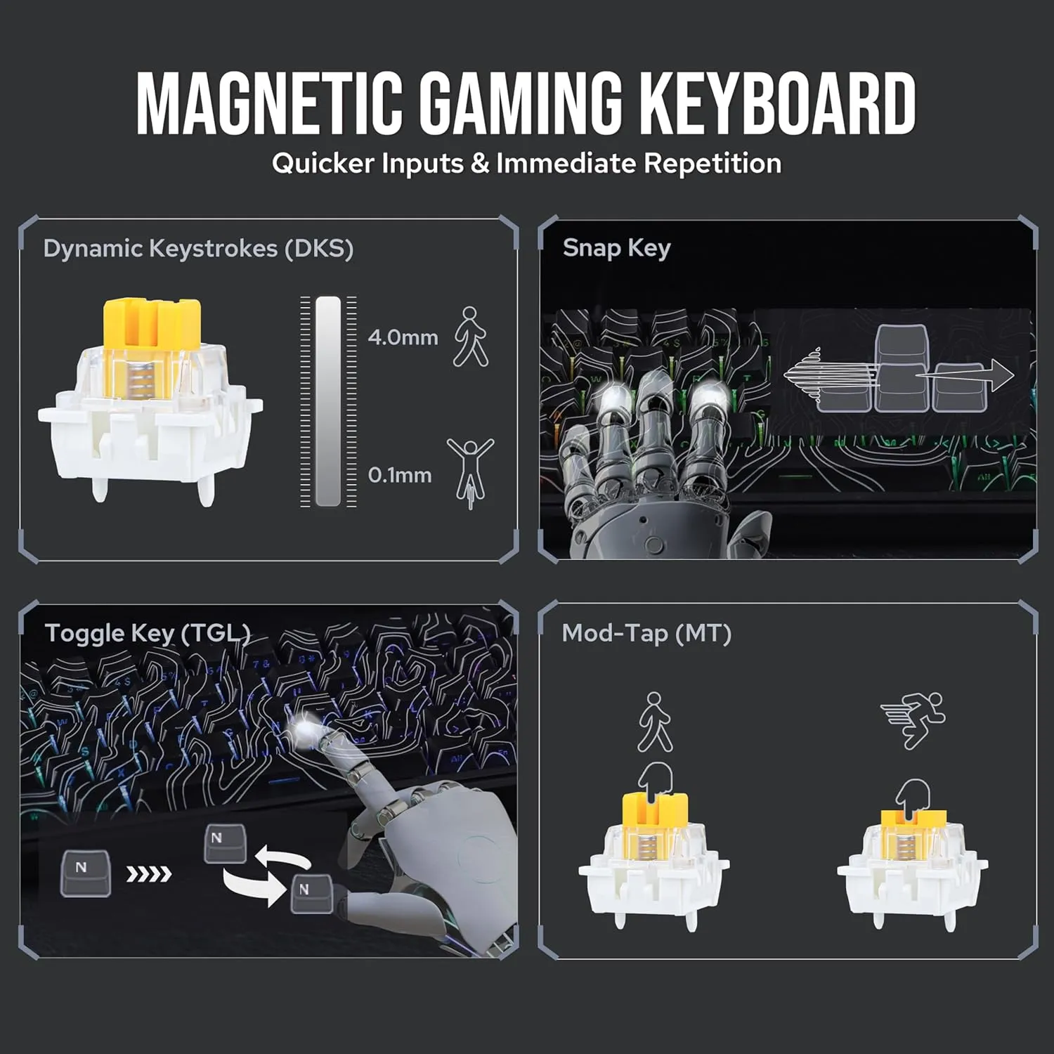 AK680 MAX Wired Gaming Keyboard with Hall Effect Switch, Rapid Trigger Magnetic Keyboard with 8K Polling Rate, Top Structure, RGB Backlight (Black Contour Line)