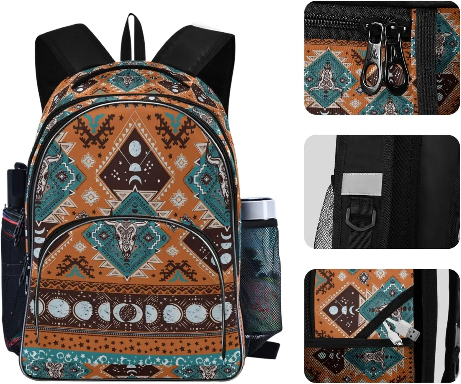 ALAZA Indian Tribal Aztec Geometric Pattern with Skulls Backpack Daypack Laptop Work Travel College Bag for Men Women Fits 15.6 Inch Laptop