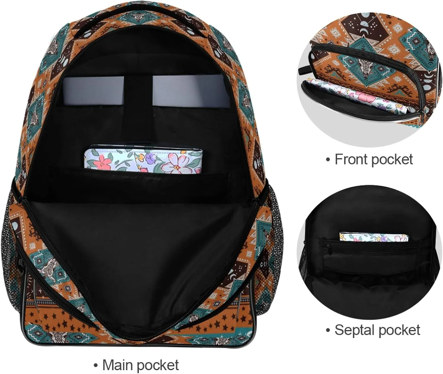 ALAZA Indian Tribal Aztec Geometric Pattern with Skulls Backpack Daypack Laptop Work Travel College Bag for Men Women Fits 15.6 Inch Laptop