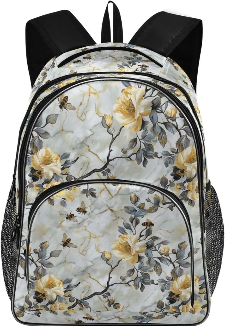 ALAZA Vintage Bee Flowers Marble Backpack Daypack Laptop Work Travel College Bag for Men Women Fits 15.6 Inch Laptop