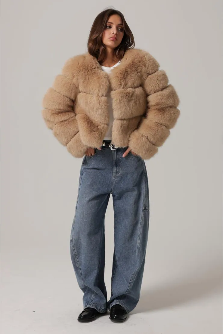 Amara Taupe Faux Fur Puffy Jacket