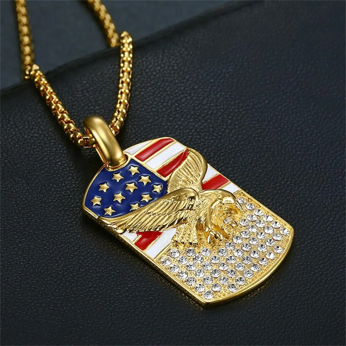 American Flag Necklace for Men,USA Flag Eagle Pendants,Stainless Steel Dog Tag Pendant Necklace,US Flag Jewelry for Women