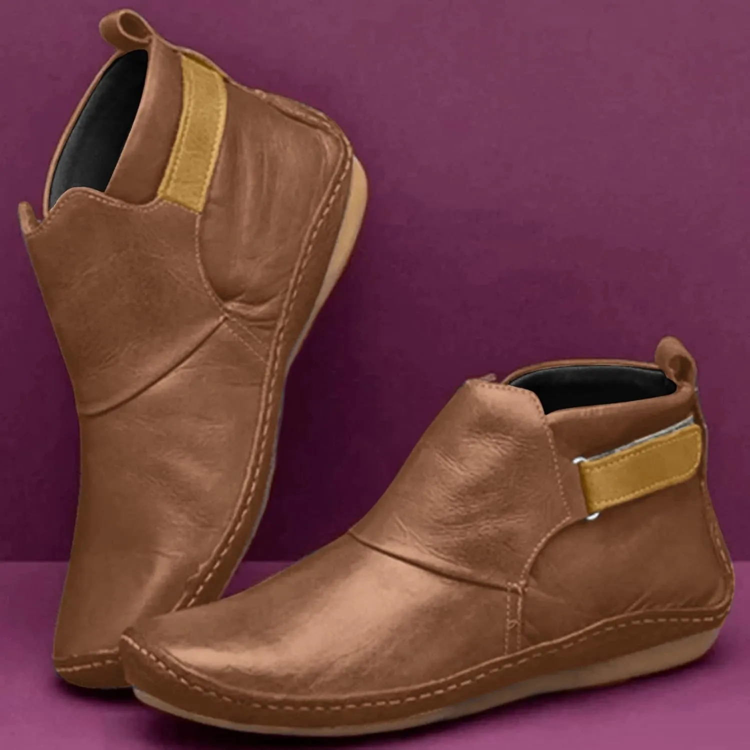 Ankle Boots for Women Side Zipper Flat Heel Booties Vintage Leather Damping Boots No Heel Arch Support Booties