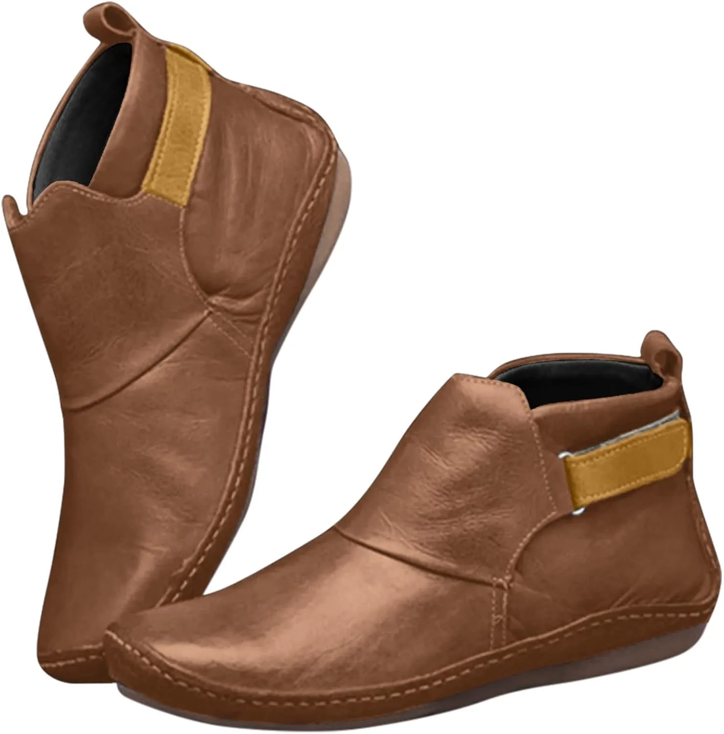 Ankle Boots for Women Side Zipper Flat Heel Booties Vintage Leather Damping Boots No Heel Arch Support Booties
