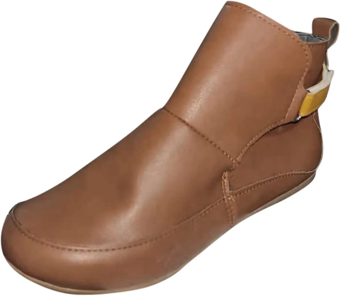 Ankle Boots for Women Side Zipper Flat Heel Booties Vintage Leather Damping Boots No Heel Arch Support Booties