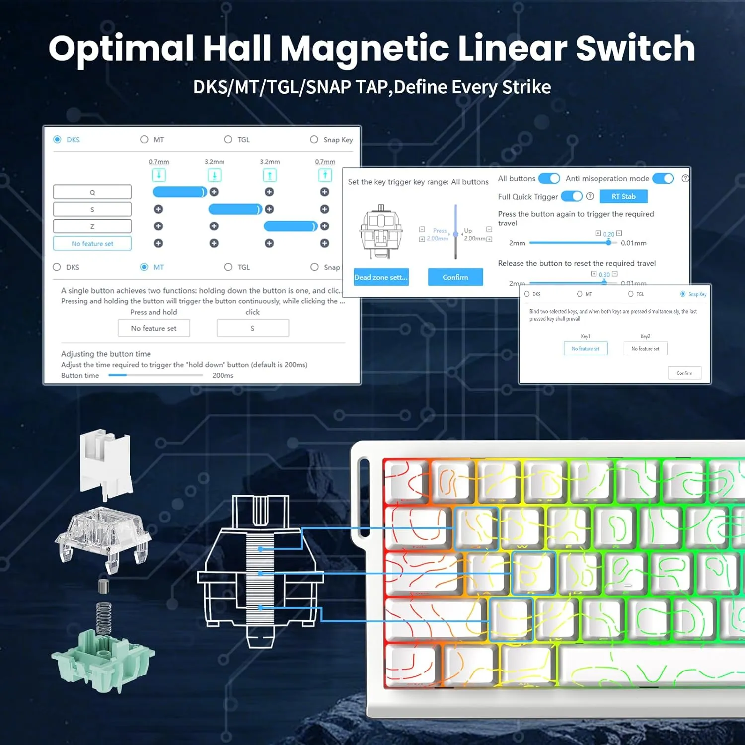 ATTACK SHARK X68 HE 8KHZ Rapid Trigger Keyboard Magnetic Switch,0.01 mm RT Accuracy,Wired RGB 60% Gaming Keyboard TKL with Adjustable Actuation,Snap Tap,Coiled Cable,for PC/Mac(White Contour)