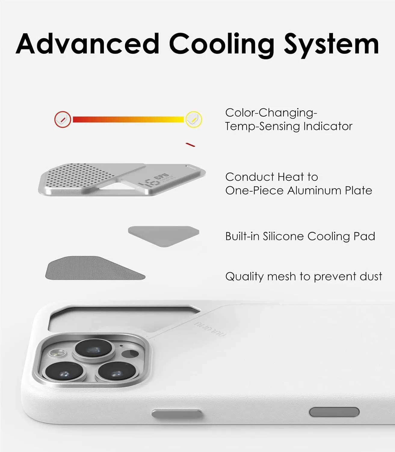 Aulumu A16 Vegan Leather Cooling for iPhone 16 Pro Max Case | Updated Camera Control | with Cooling Fins | Luxury Comfort | Compatible with MagSafe | Complete Wrap-Around - Touch Black