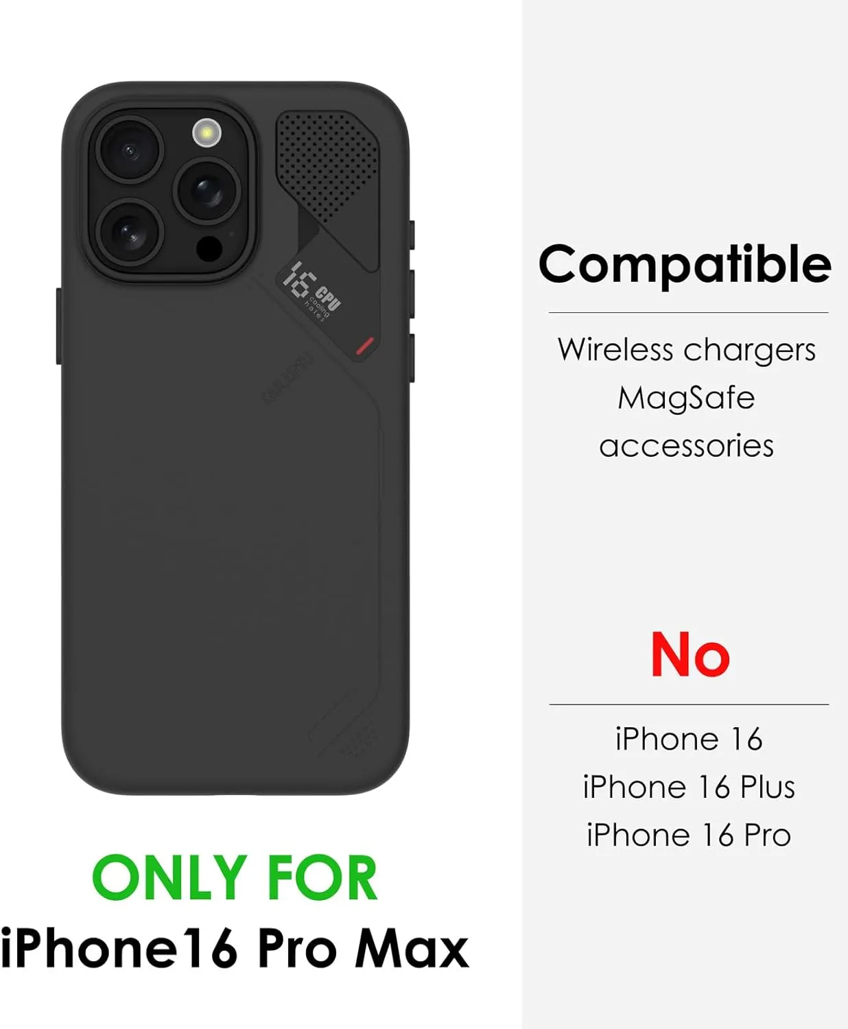 Aulumu A16 Vegan Leather Cooling for iPhone 16 Pro Max Case | Updated Camera Control | with Cooling Fins | Luxury Comfort | Compatible with MagSafe | Complete Wrap-Around - Touch Black