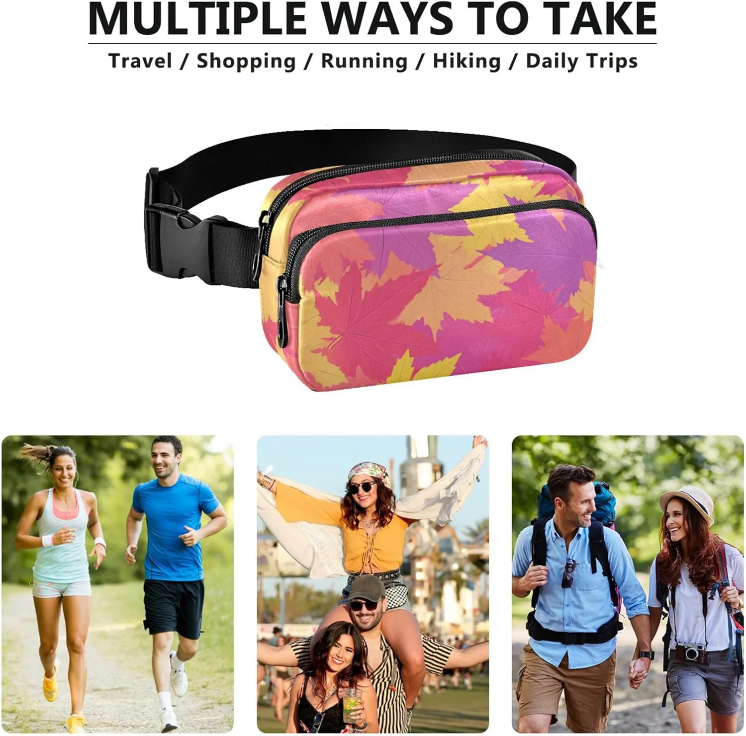 Autumn Maple Leaves Orange Fanny Pack for Women Hip Pouch Belt Bag Waterproof Hiking Waist Pouches for Men