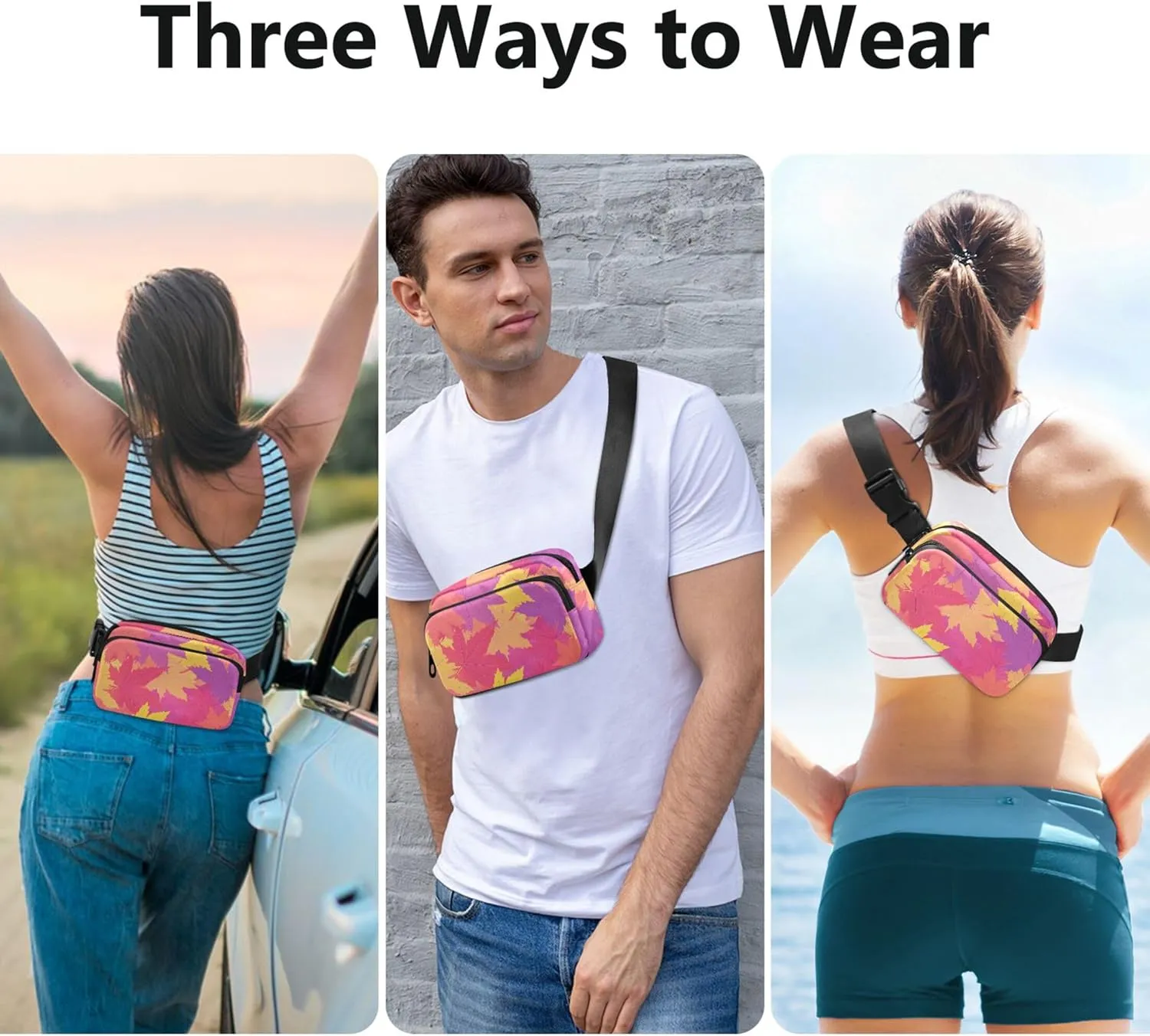 Autumn Maple Leaves Orange Fanny Pack for Women Hip Pouch Belt Bag Waterproof Hiking Waist Pouches for Men