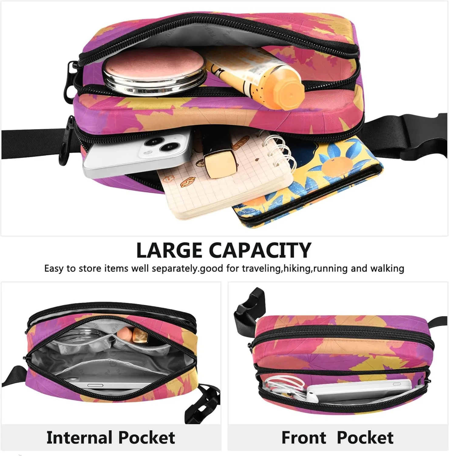 Autumn Maple Leaves Orange Fanny Pack for Women Hip Pouch Belt Bag Waterproof Hiking Waist Pouches for Men