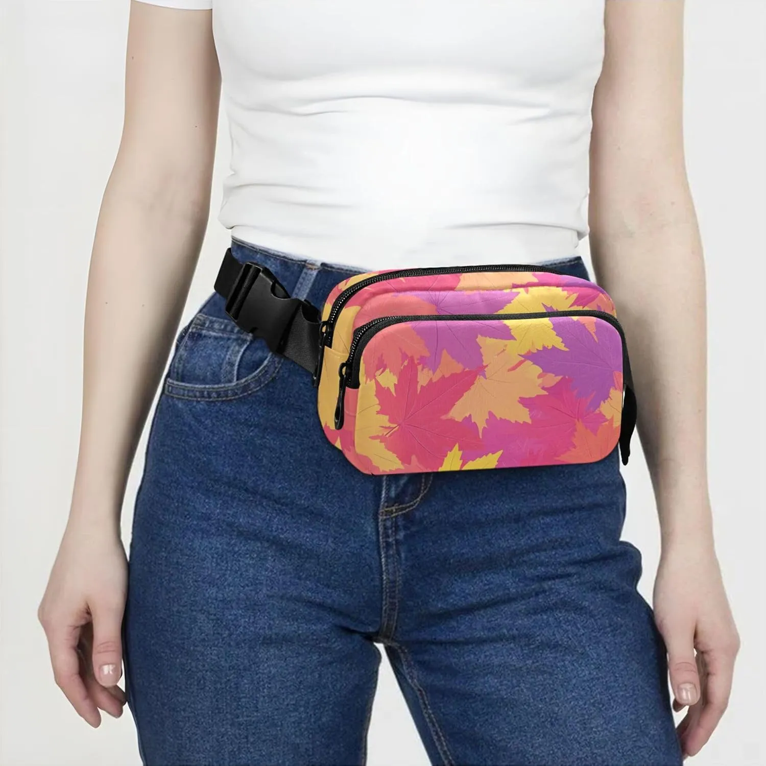 Autumn Maple Leaves Orange Fanny Pack for Women Hip Pouch Belt Bag Waterproof Hiking Waist Pouches for Men