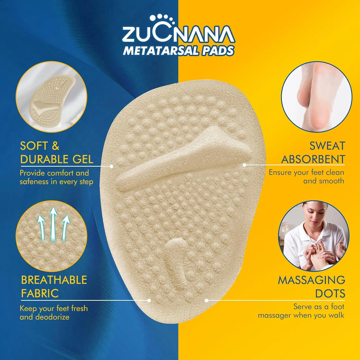 Ball of Foot Cushions, Metatarsal Pads Women (2 Pairs), Non-Slip Heel Inserts for Women, Gel Heel Cushions for Foot Pain Relief and Comfort | One Size Fits Any (Beige & Clear)