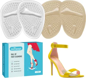 Ball of Foot Cushions, Metatarsal Pads Women (2 Pairs), Non-Slip Heel Inserts for Women, Gel Heel Cushions for Foot Pain Relief and Comfort | One Size Fits Any (Beige & Clear)