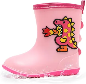 B.Duck Kids Rubber Rain Boots Toddler Shoes Cute Cartoon Dinosaur Waterproof Boots for Boys Girls