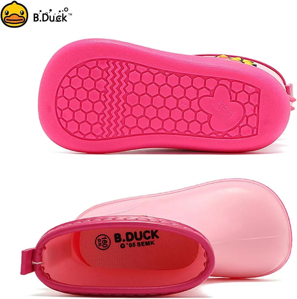B.Duck Kids Rubber Rain Boots Toddler Shoes Cute Cartoon Dinosaur Waterproof Boots for Boys Girls