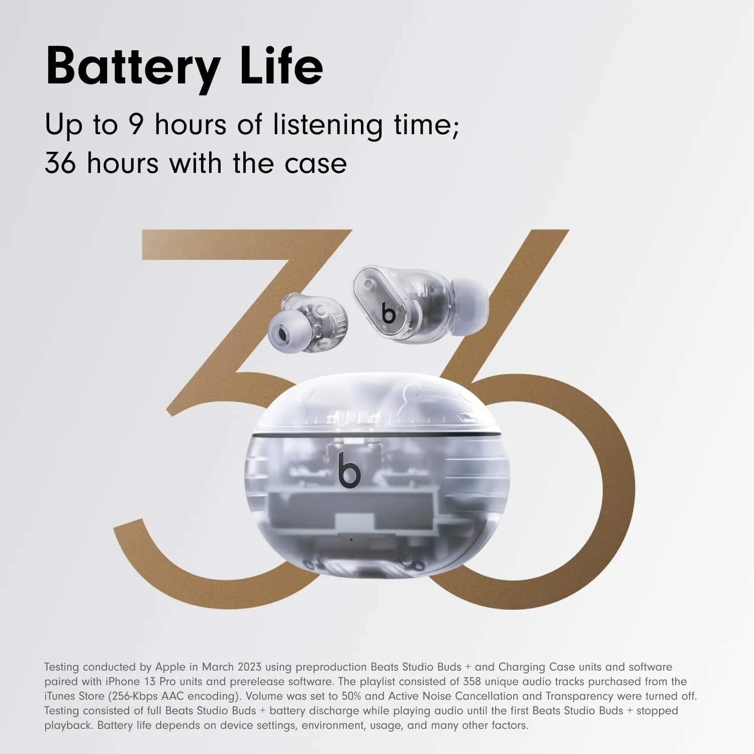 Beats Studio Buds   | True Wireless Noise Cancelling Earbuds, Enhanced Apple & Android Compatibility, Built-in Microphone, Sweat Resistant Bluetooth Headphones, Spatial Audio - Transparent