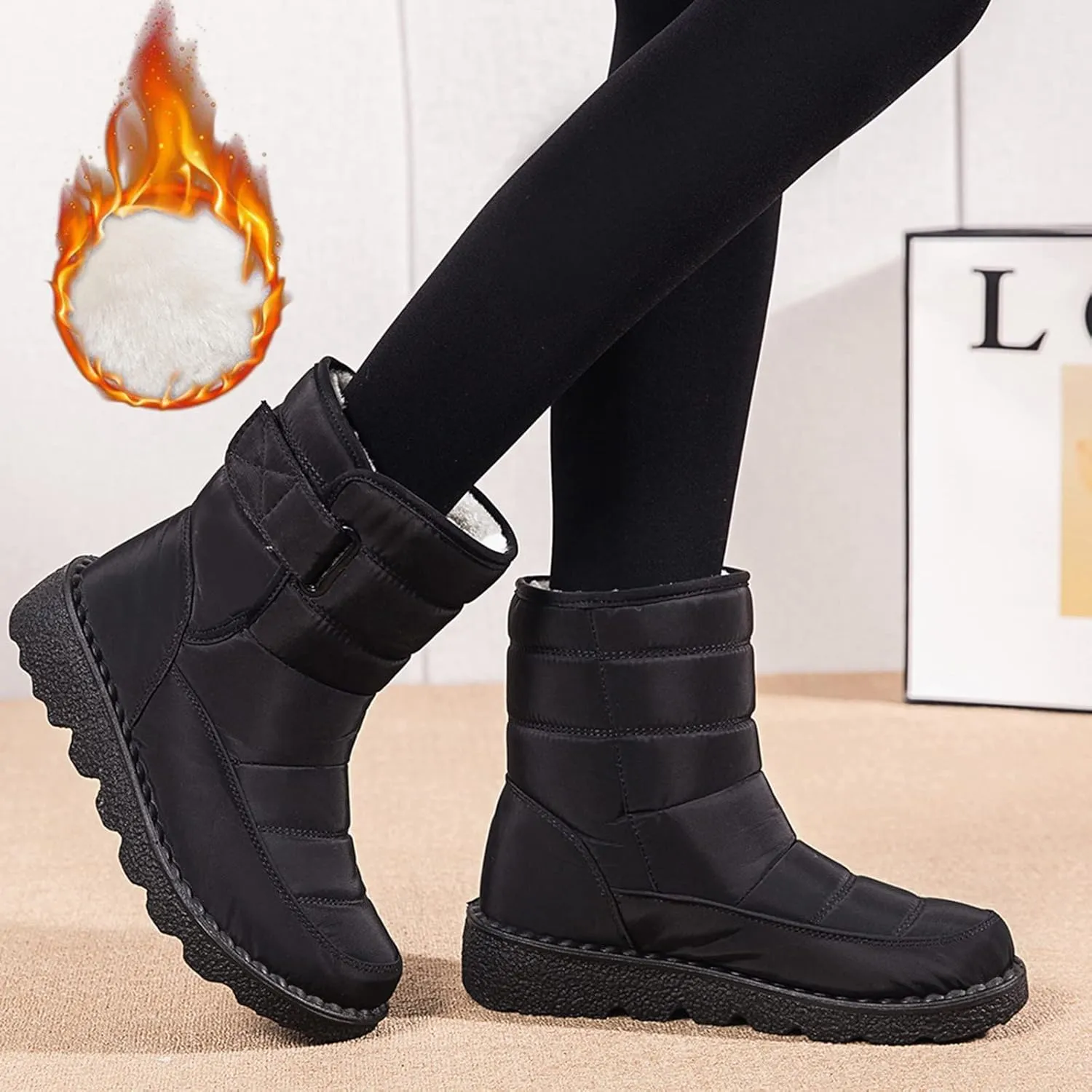 Black Winter Snow Boots for Women Cute Womens Platform Snow Boots Womens Boots for Snow Boots for Winter Waterproof Botas Largas De Invierno Para Mujer Con TacN