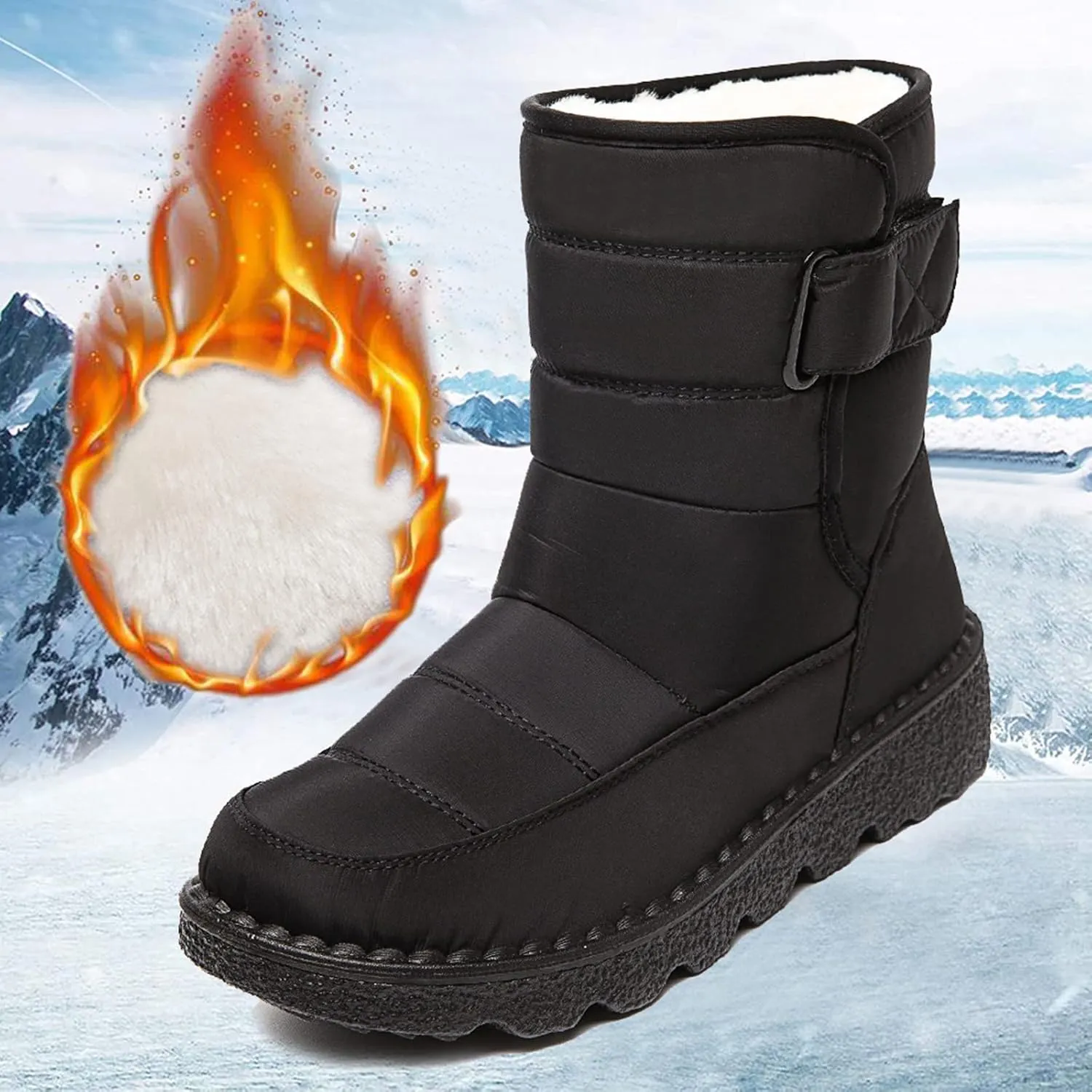 Black Winter Snow Boots for Women Cute Womens Platform Snow Boots Womens Boots for Snow Boots for Winter Waterproof Botas Largas De Invierno Para Mujer Con TacN