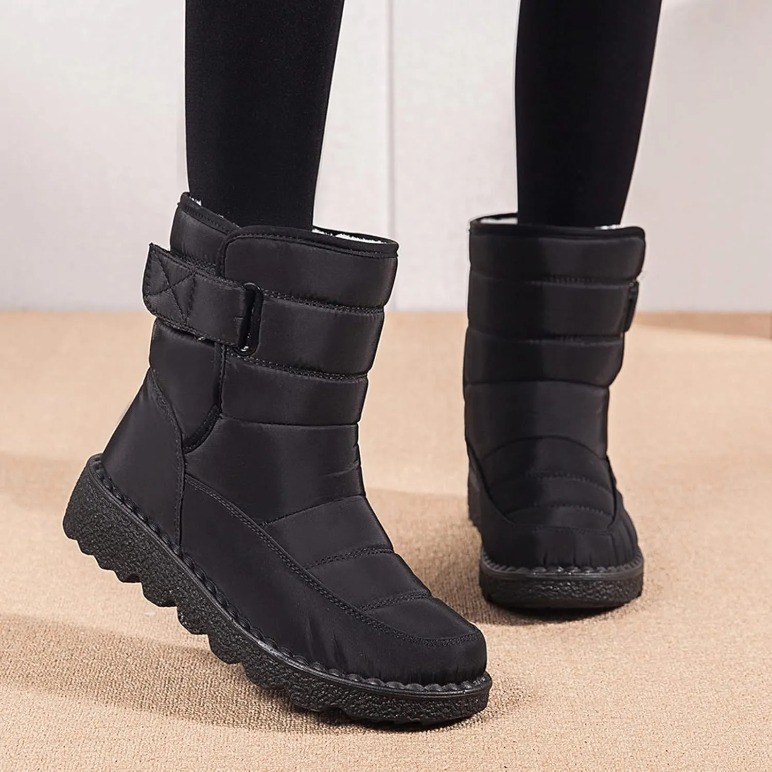 Black Winter Snow Boots for Women Cute Womens Platform Snow Boots Womens Boots for Snow Boots for Winter Waterproof Botas Largas De Invierno Para Mujer Con TacN