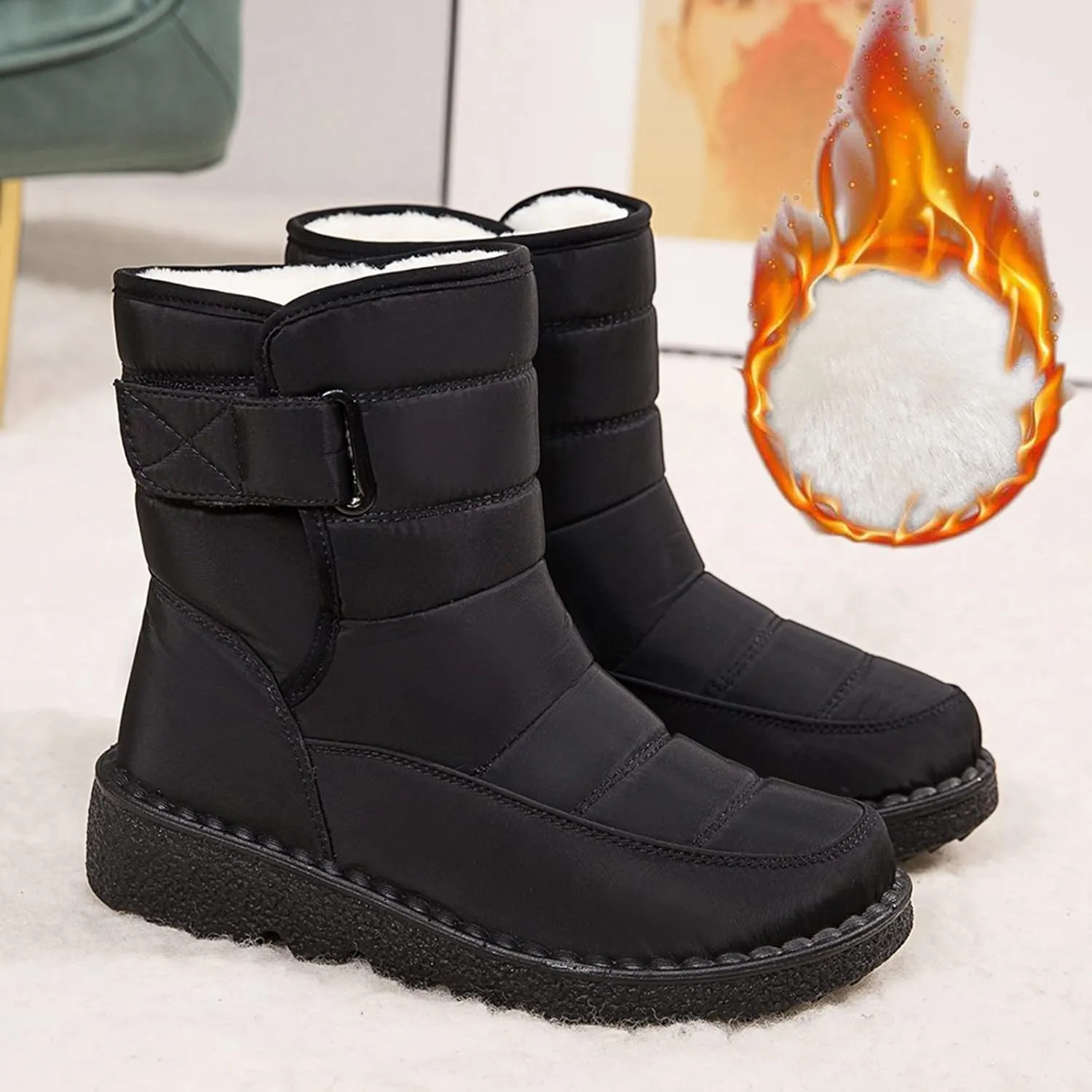 Black Winter Snow Boots for Women Cute Womens Platform Snow Boots Womens Boots for Snow Boots for Winter Waterproof Botas Largas De Invierno Para Mujer Con TacN