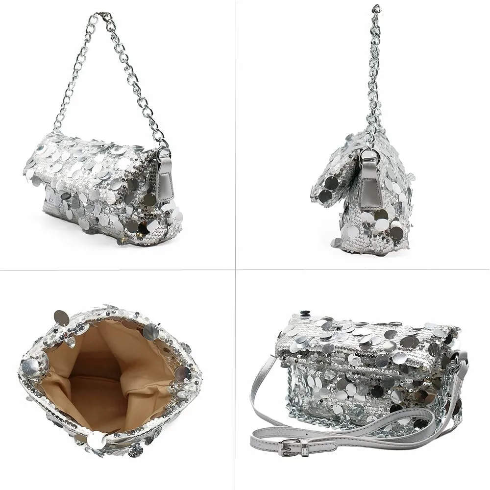 Bling Women Sequin Evening Bag Beaded Tote Bag Sparkly Clutch Purse Shoulder Bag for Casual Formal